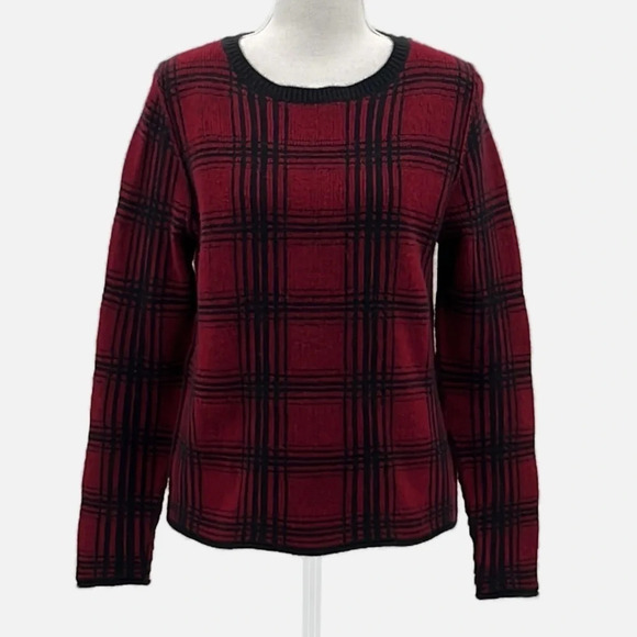 360 Cashmere Paloma Oxblood Plaid Pullover Sweater - Size Small - Picture 2 of 7